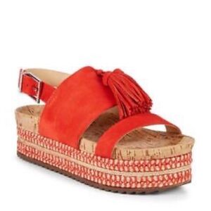Schutz Monica Genuine Leather Platform Slingback Espadrilles Tassel Orange Shoe